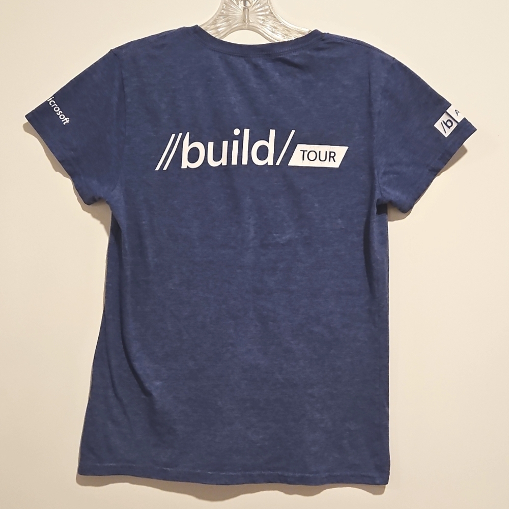 Microsoft Heather Blue Tee Shirt Austin 'Build Tour' Small Commemorative - Picture 2 of 7